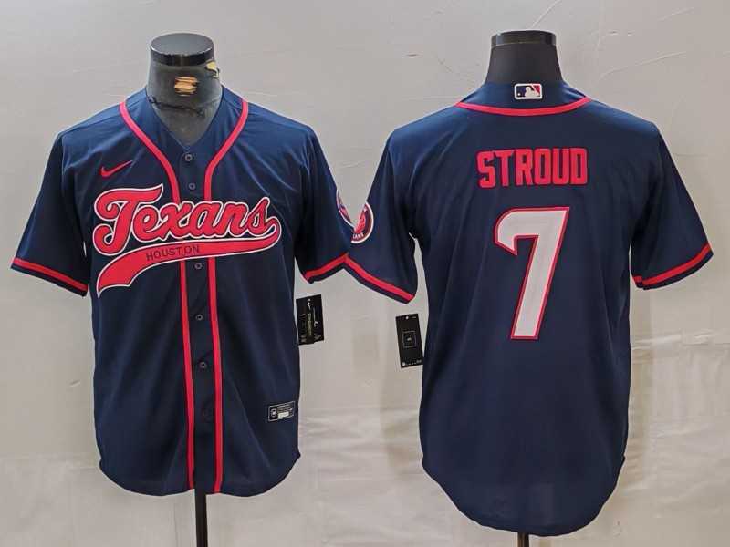 Mens Houston Texans #7 CJ Stroud Navy With Patch Cool Base Stitched Baseball Jersey->houston texans->NFL Jersey